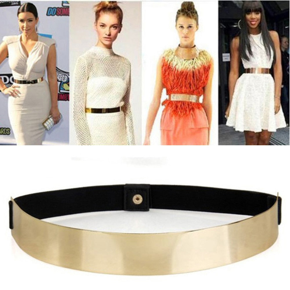 Sexy Lady Women Elastic Mirror Metal Waist Belt