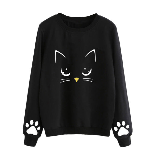 Women Sweatshirts Cute Winter Cat Weater Round Neck Long Sleeve