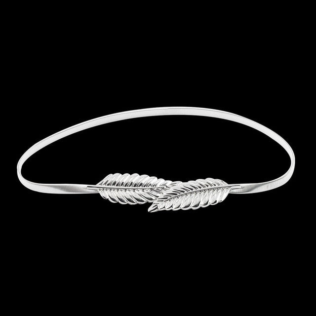 Leaf Shape Belt Metal Leaves Cummerbund Clasp Front Stretch Waistband