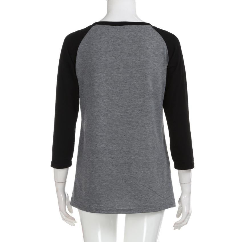 Cropped Spring Ladies 3/4 Sleeve Casual Gray T-Shirt Girls