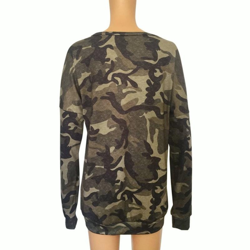 Vintage Camouflage Printed Sweatshirt Women Cross V-Neck Long Sleeve