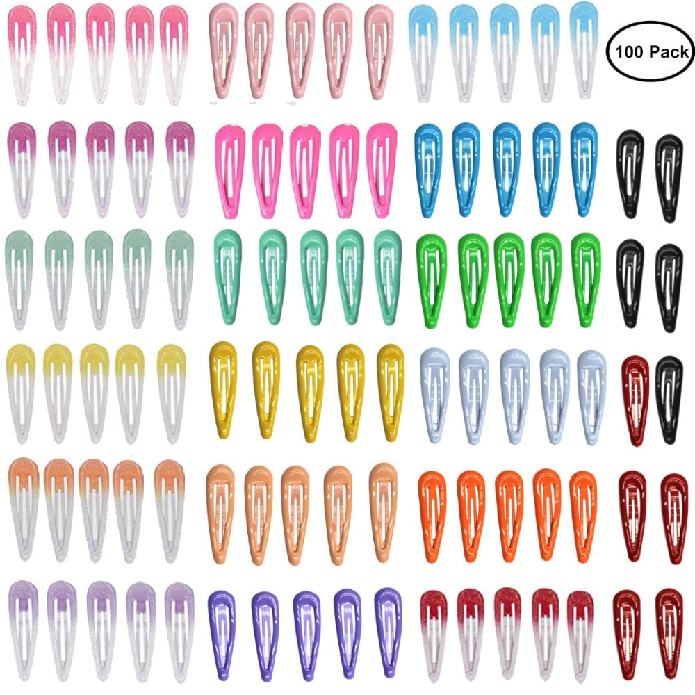100Pcs Snap Hair Clips Candy Color Glossy 2 Inches