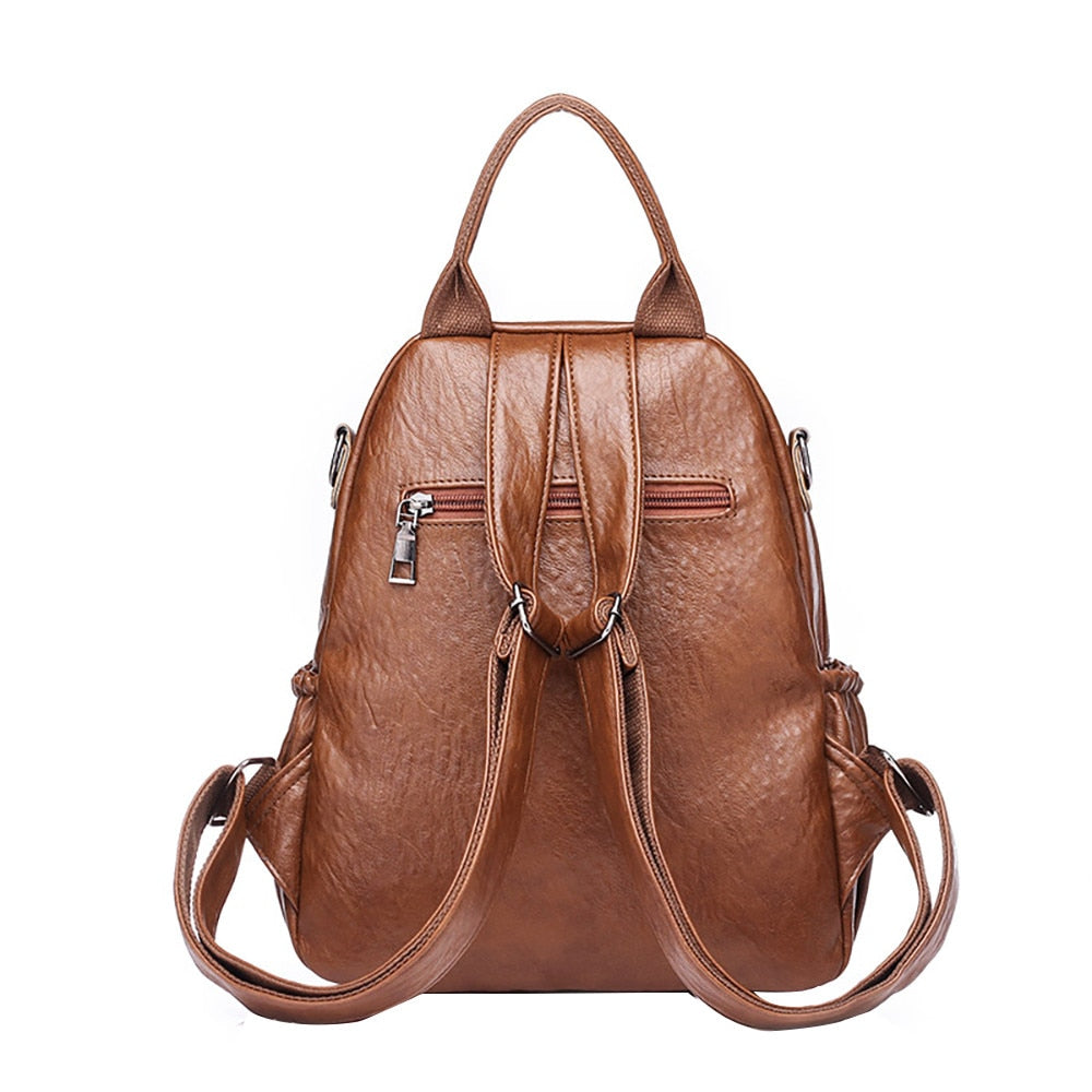 Women Backpack Soft Leather College Wind Multi-purpose Three-pack Rucksack