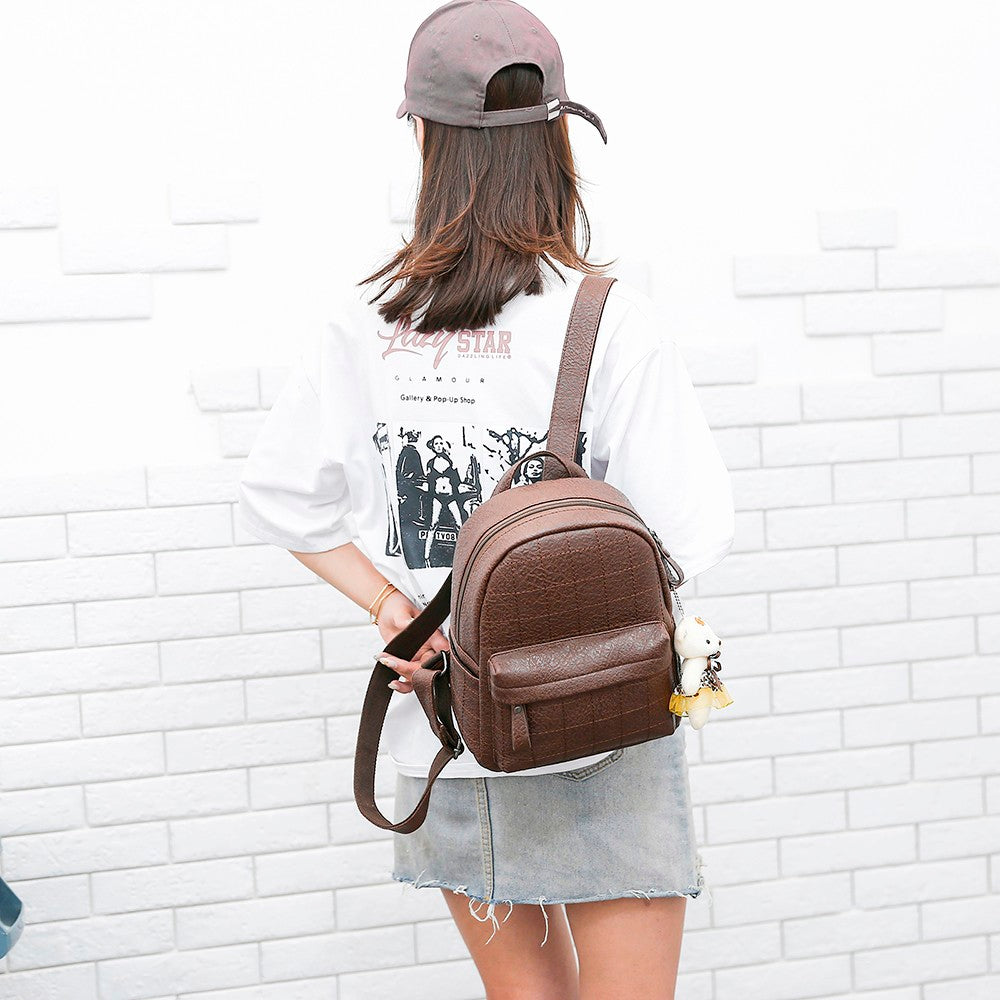 Bear Doll Pendant women's backpack Female school bag