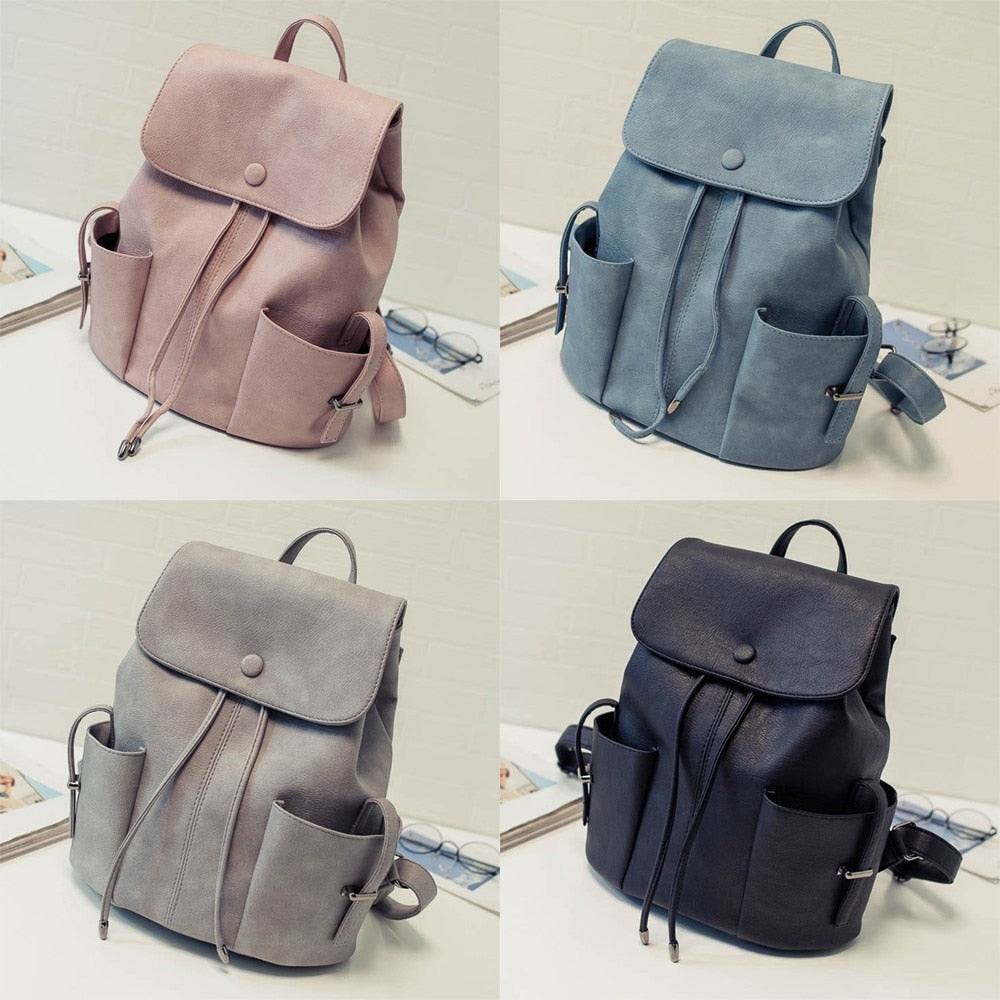 Women's Solid Color Pleated Backpack College Style Duffel Shoulder Bag