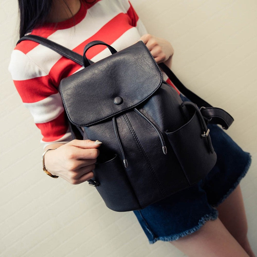 Women's Solid Color Pleated Backpack College Style Duffel Shoulder Bag