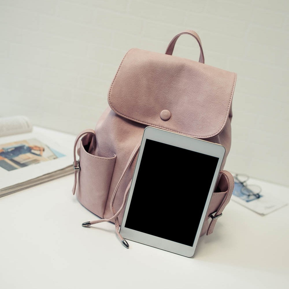 Women's Solid Color Pleated Backpack College Style Duffel Shoulder Bag