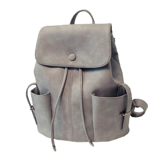 Women's Solid Color Pleated Backpack College Style Duffel Shoulder Bag