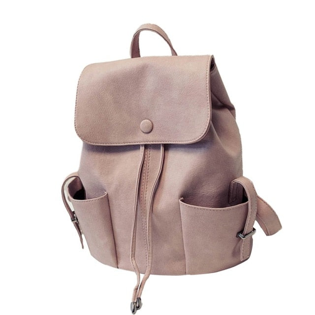Women's Solid Color Pleated Backpack College Style Duffel Shoulder Bag