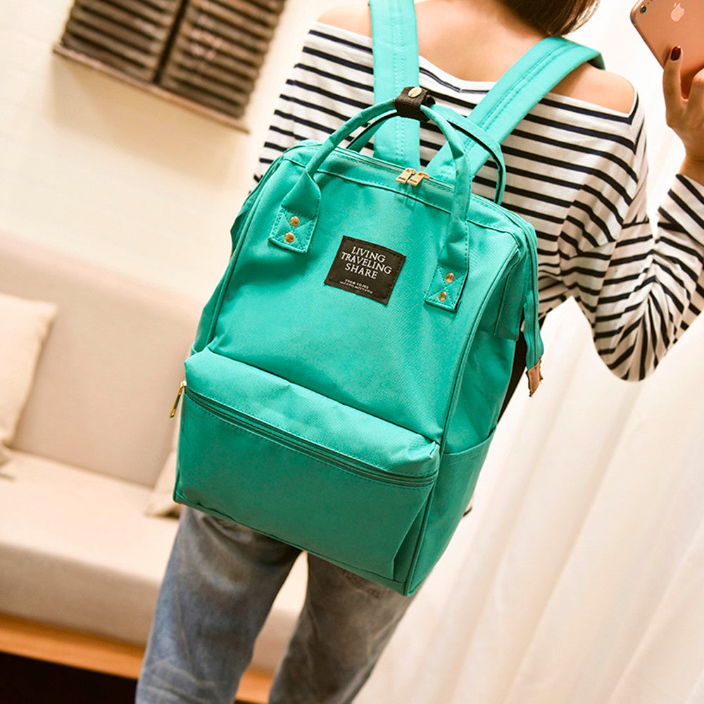 Solid Backpack School Travel Bag Double Shoulder