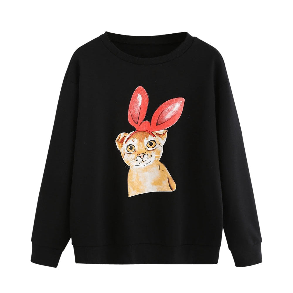 Cartoon Rabbit Kawaii Autumn Pullover Women Casual Loose Long Sleeve