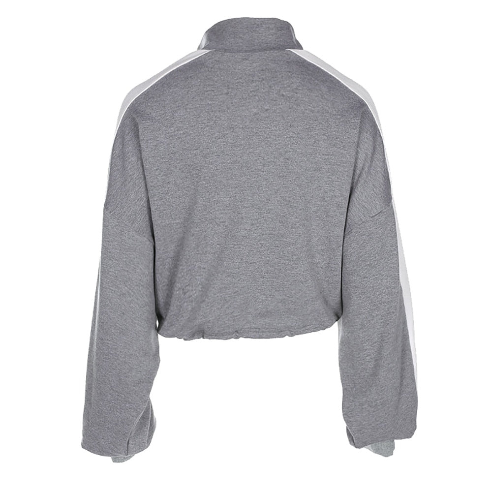 Women Long-Sleeve Pullover Sweatshirt Blouse Zipper Crop Tops