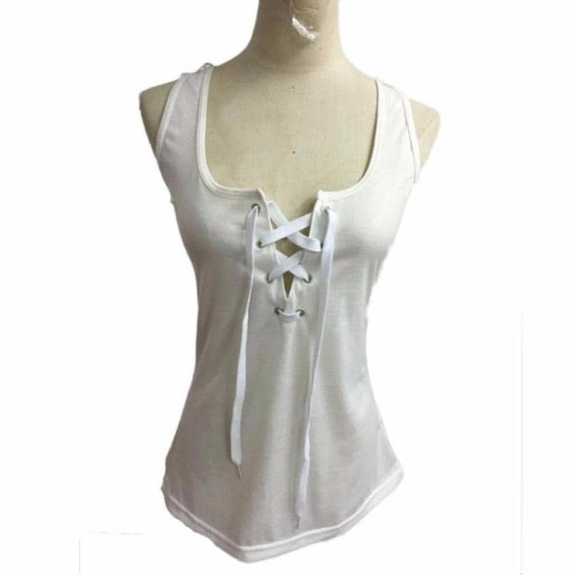 Women Bandage Tank Top Summer Sexy Lace Halter