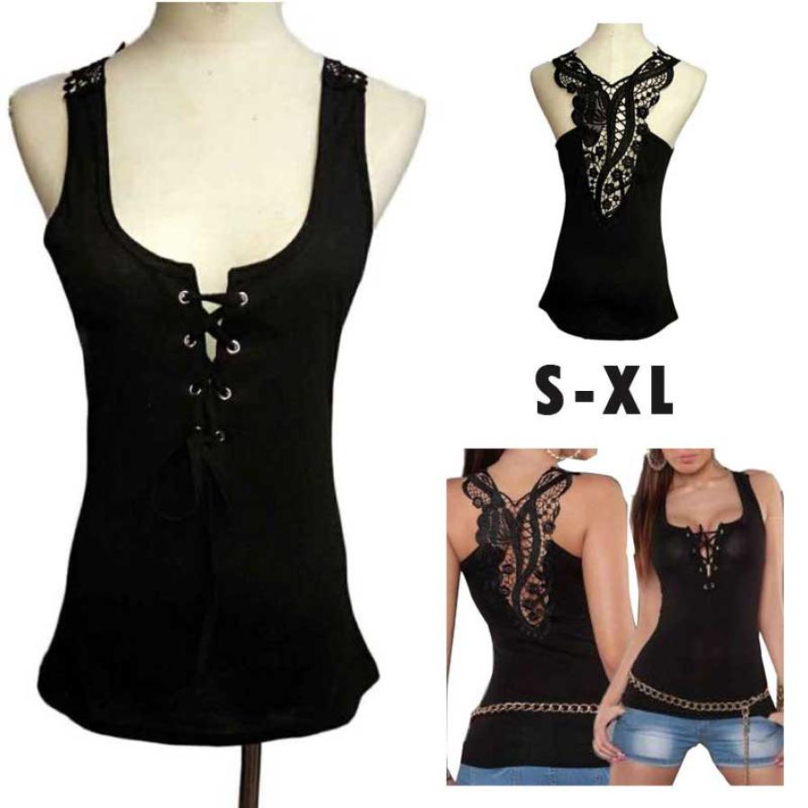 Women Bandage Tank Top Summer Sexy Lace Halter