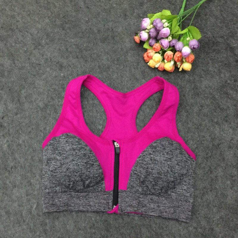 Wirefree Shockproof Gym Women Zipper Push Up Sports Bra