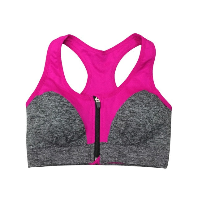 Wirefree Shockproof Gym Women Zipper Push Up Sports Bra