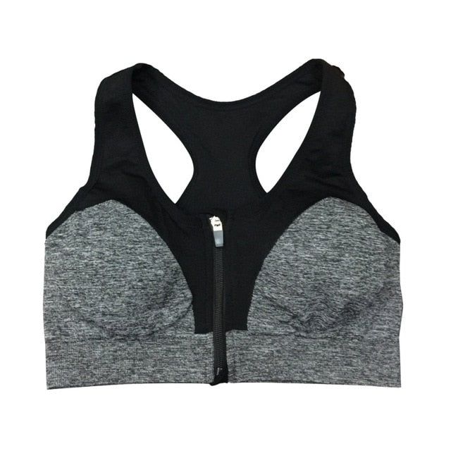 Wirefree Shockproof Gym Women Zipper Push Up Sports Bra