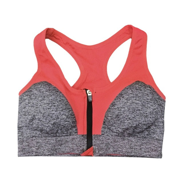 Wirefree Shockproof Gym Women Zipper Push Up Sports Bra