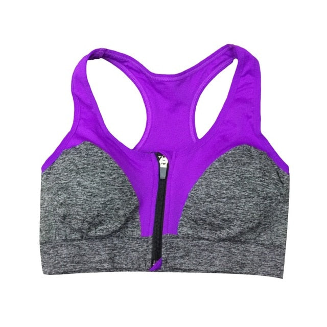 Wirefree Shockproof Gym Women Zipper Push Up Sports Bra