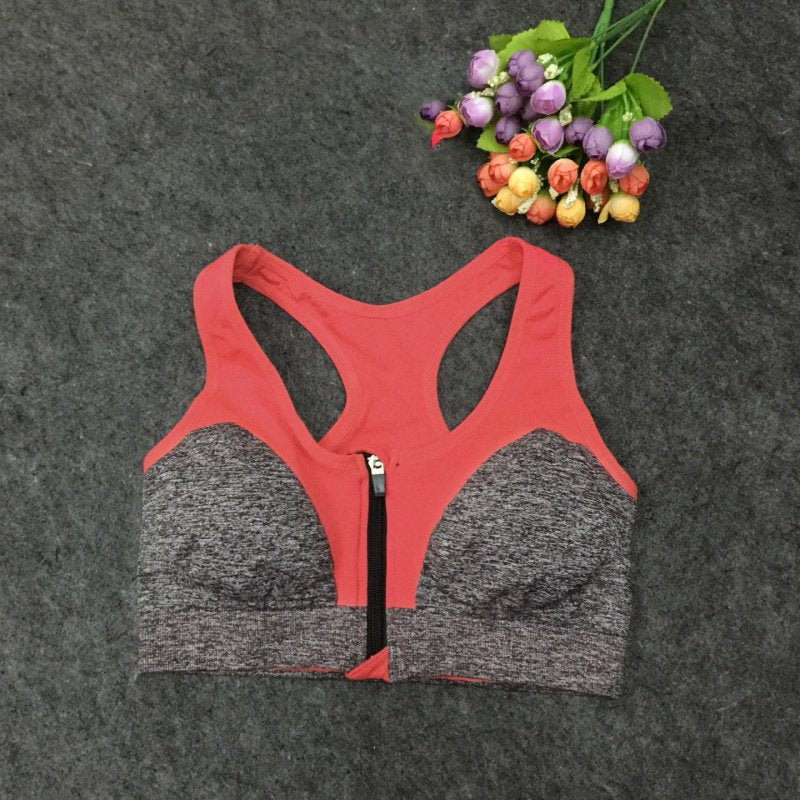 Wirefree Shockproof Gym Women Zipper Push Up Sports Bra
