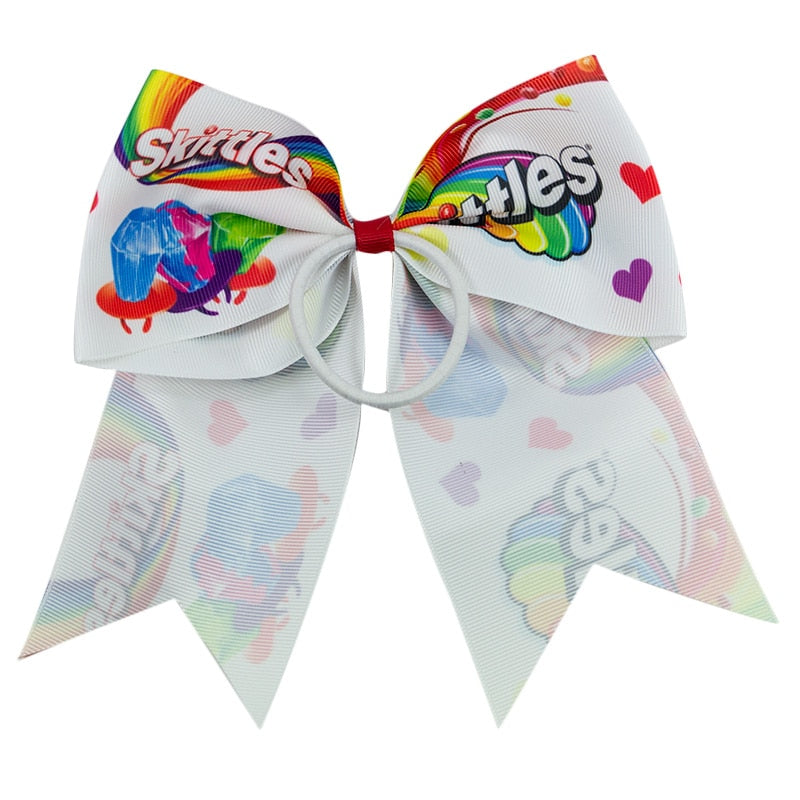 7 Inch Skittles Candy Rainbow Print Bows Girls Party Hair Accessories