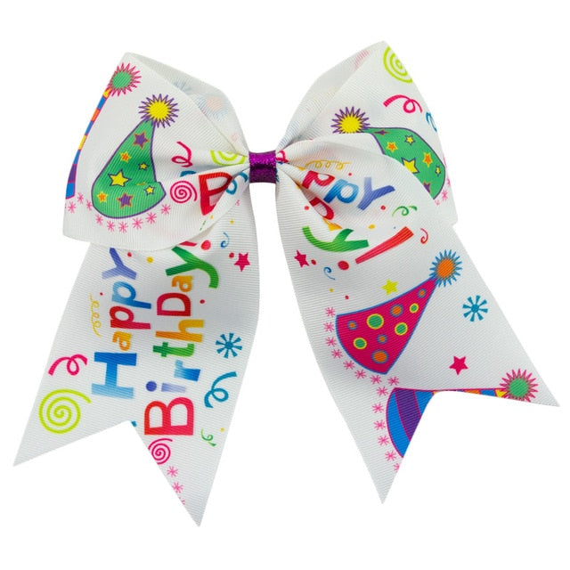 7 Inch Skittles Candy Rainbow Print Bows Girls Party Hair Accessories