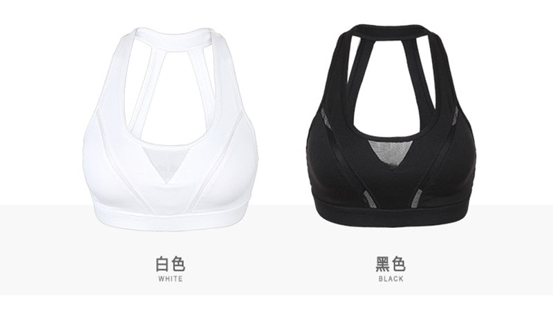 Open Back Sports Bra Women Patchwork Mesh Fitness