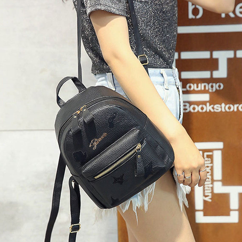 Leather girl double backpack shoulder bag simple fashion embroidery bag
