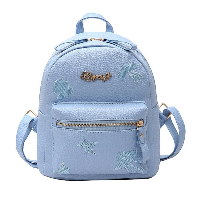 Leather girl double backpack shoulder bag simple fashion embroidery bag