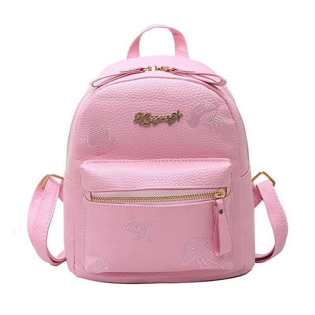 Leather girl double backpack shoulder bag simple fashion embroidery bag