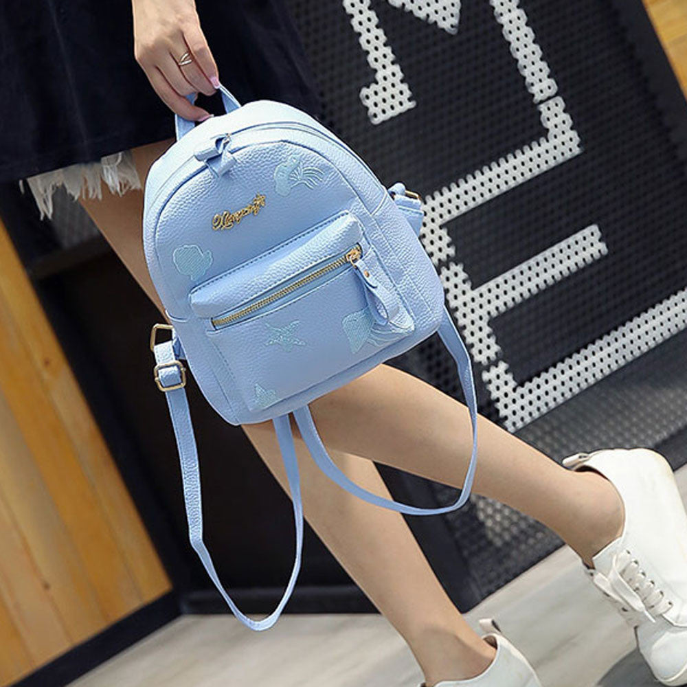 Leather girl double backpack shoulder bag simple fashion embroidery bag