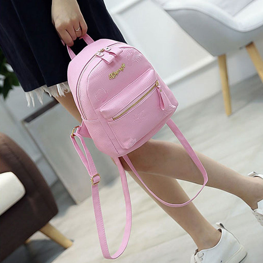 Leather girl double backpack shoulder bag simple fashion embroidery bag