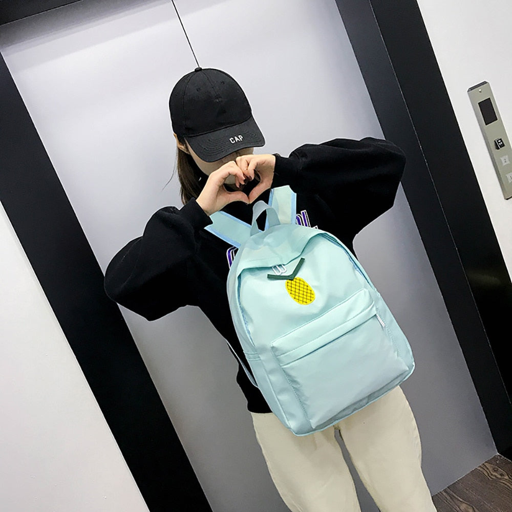 Women Nylon Backpack Solid Color Zipper Bag