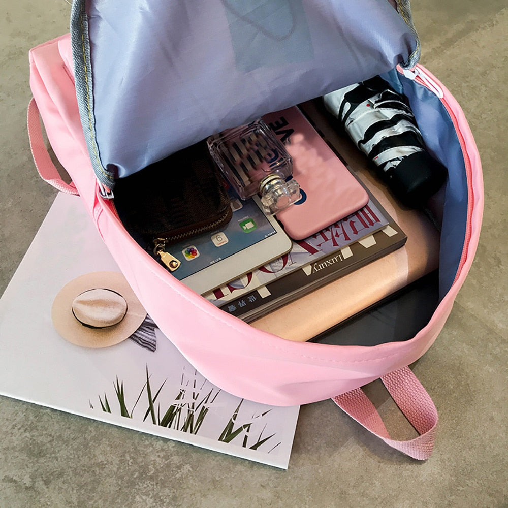 Women Nylon Backpack Solid Color Zipper Bag