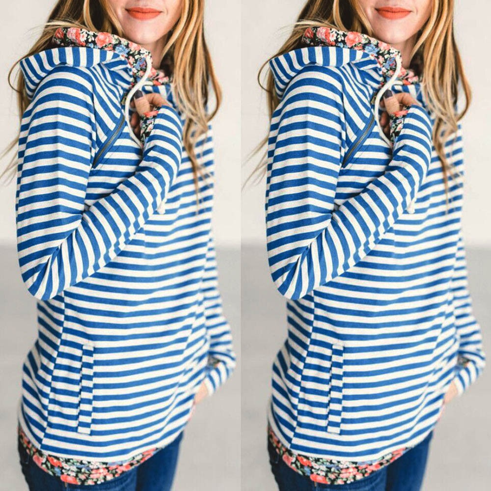 Striped Hoodies Women's Harajuku Pullovers Spring Ladies Long Sleeve