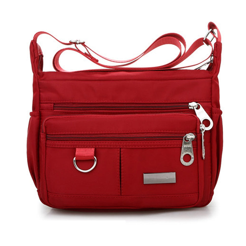 Women Fashion Solid Color Zipper Waterproof Nylon Shoulder Bag