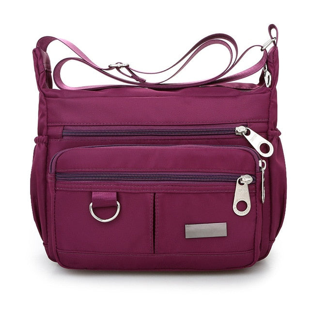 Women Fashion Solid Color Zipper Waterproof Nylon Shoulder Bag