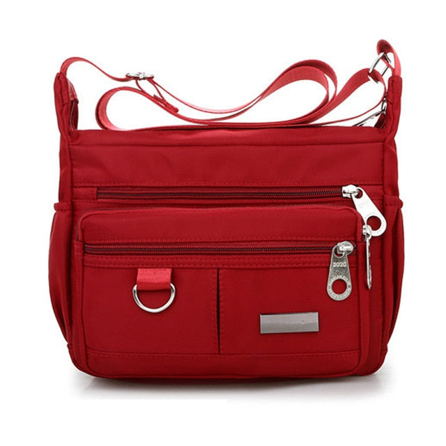 Women Fashion Solid Color Zipper Waterproof Nylon Shoulder Bag
