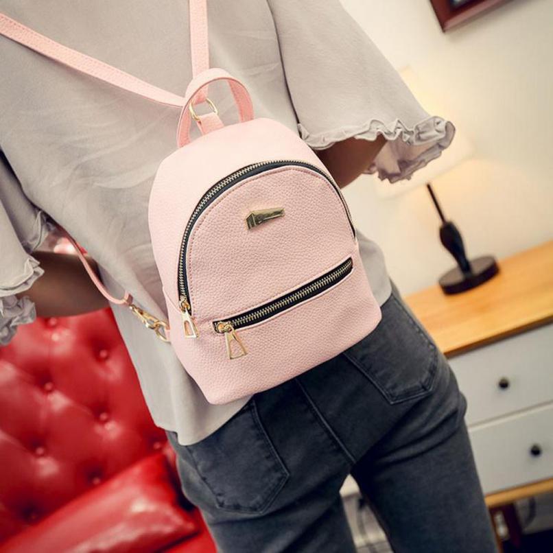 Fashion Women Leather Backpack Solid School Rucksack College Shoulder Satchel Travel Bag