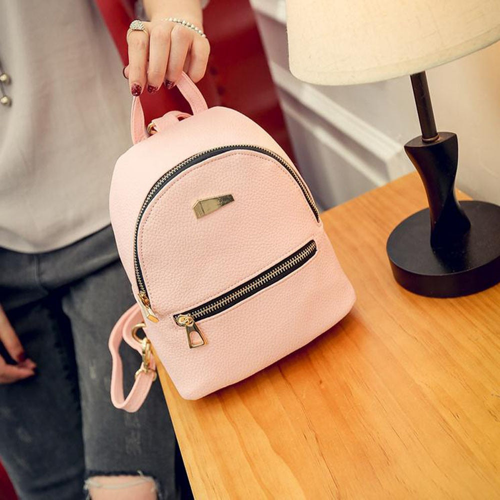 Fashion Women Leather Backpack Solid School Rucksack College Shoulder Satchel Travel Bag
