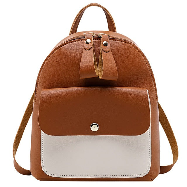 Fashion Women Pu Leather Backpacks Patchwork Zipper