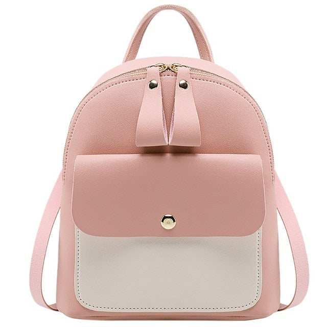 Fashion Women Pu Leather Backpacks Patchwork Zipper