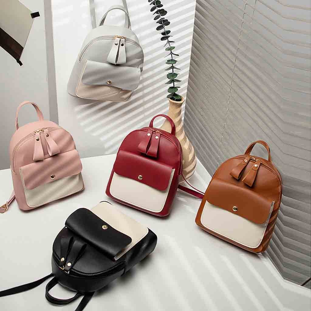 Fashion Women Pu Leather Backpacks Patchwork Zipper
