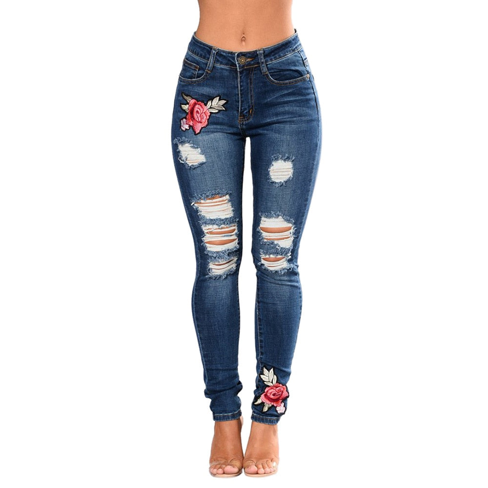 High Waist Ripped Jeans Of Women Spring Pants Capris Fashion Stretch