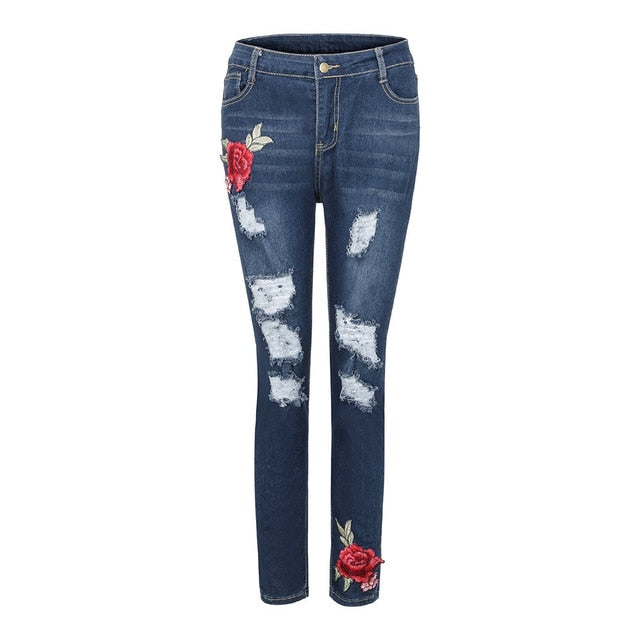 High Waist Ripped Jeans Of Women Spring Pants Capris Fashion Stretch