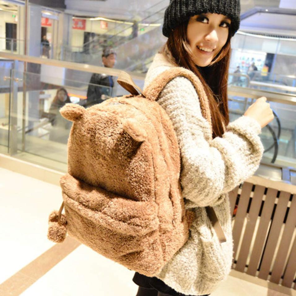 Ladies Girls Backpack Tote Cute Travel Tote Shoulder Plush Rucksack