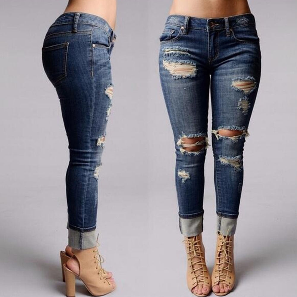 High Waist Ripped Jeans Of Women Spring Pants
