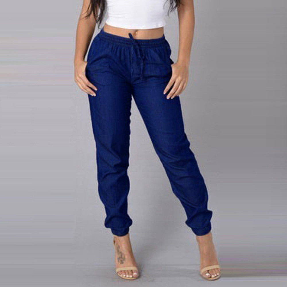 High Waist Jeans Of Women Spring Pants Capris Womens Elastic Waist Casual