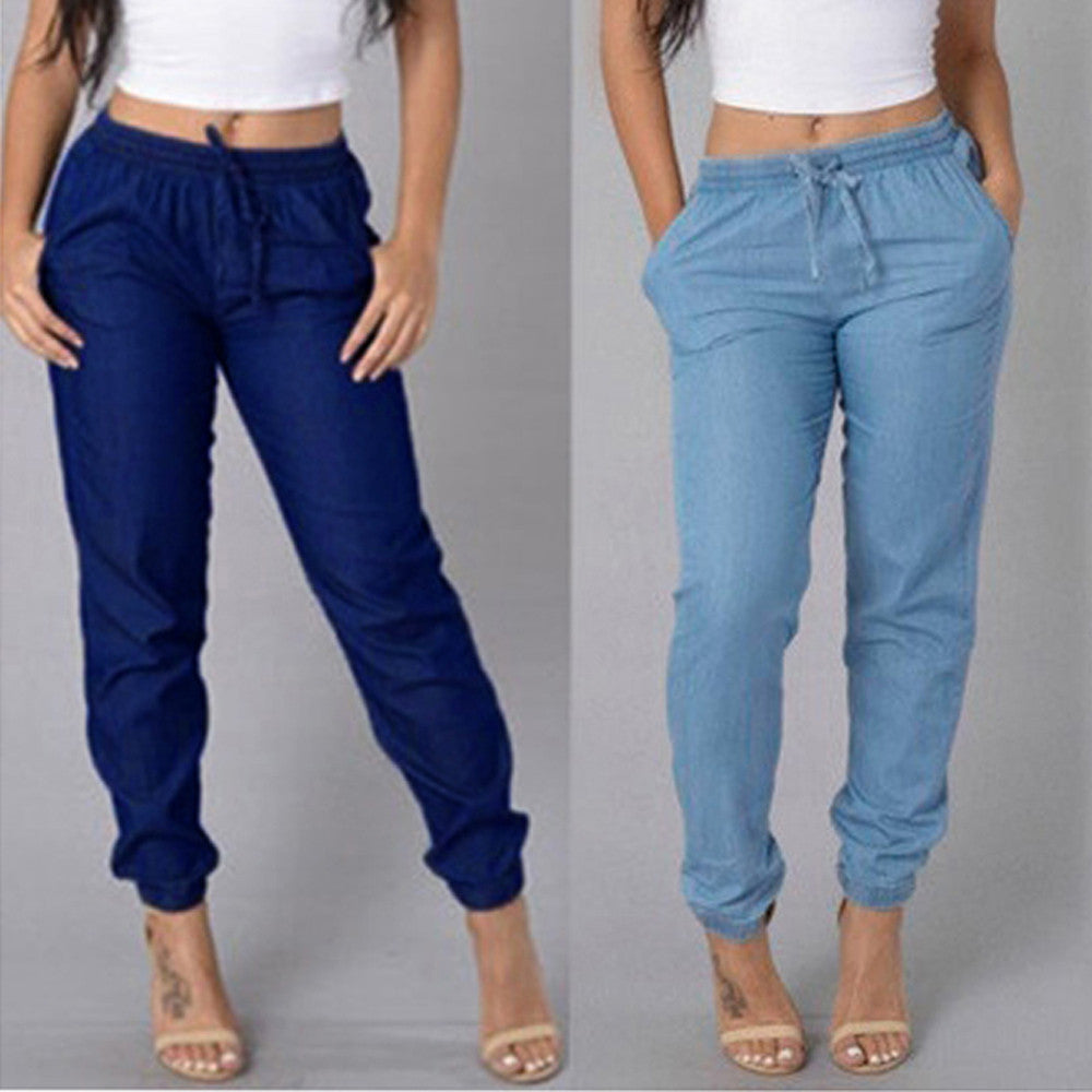 High Waist Jeans Of Women Spring Pants Capris Womens Elastic Waist Casual