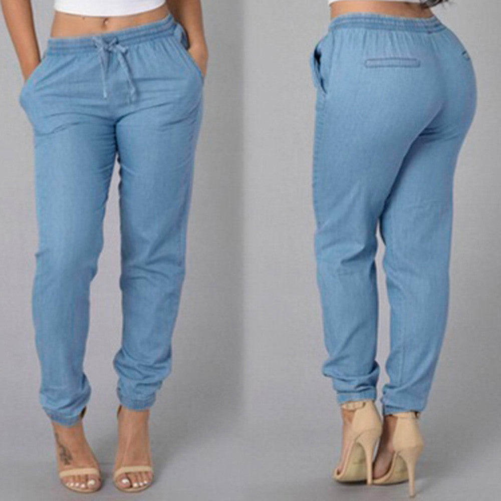 High Waist Jeans Of Women Spring Pants Capris Womens Elastic Waist Casual